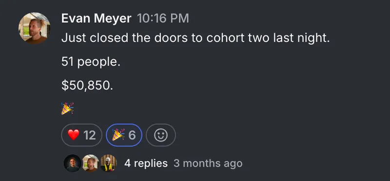 Student win: Evan Meyer closes $50,850 cohort launch